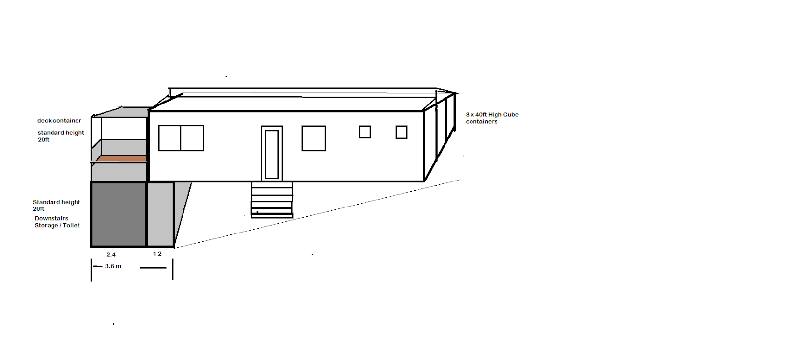 Early elevation drawing for the Diamond Harbour container home