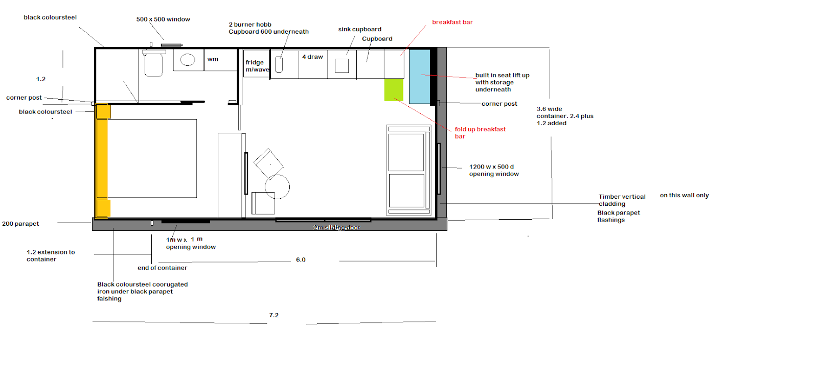 Lower-level layout for the Diamond Harbour container home