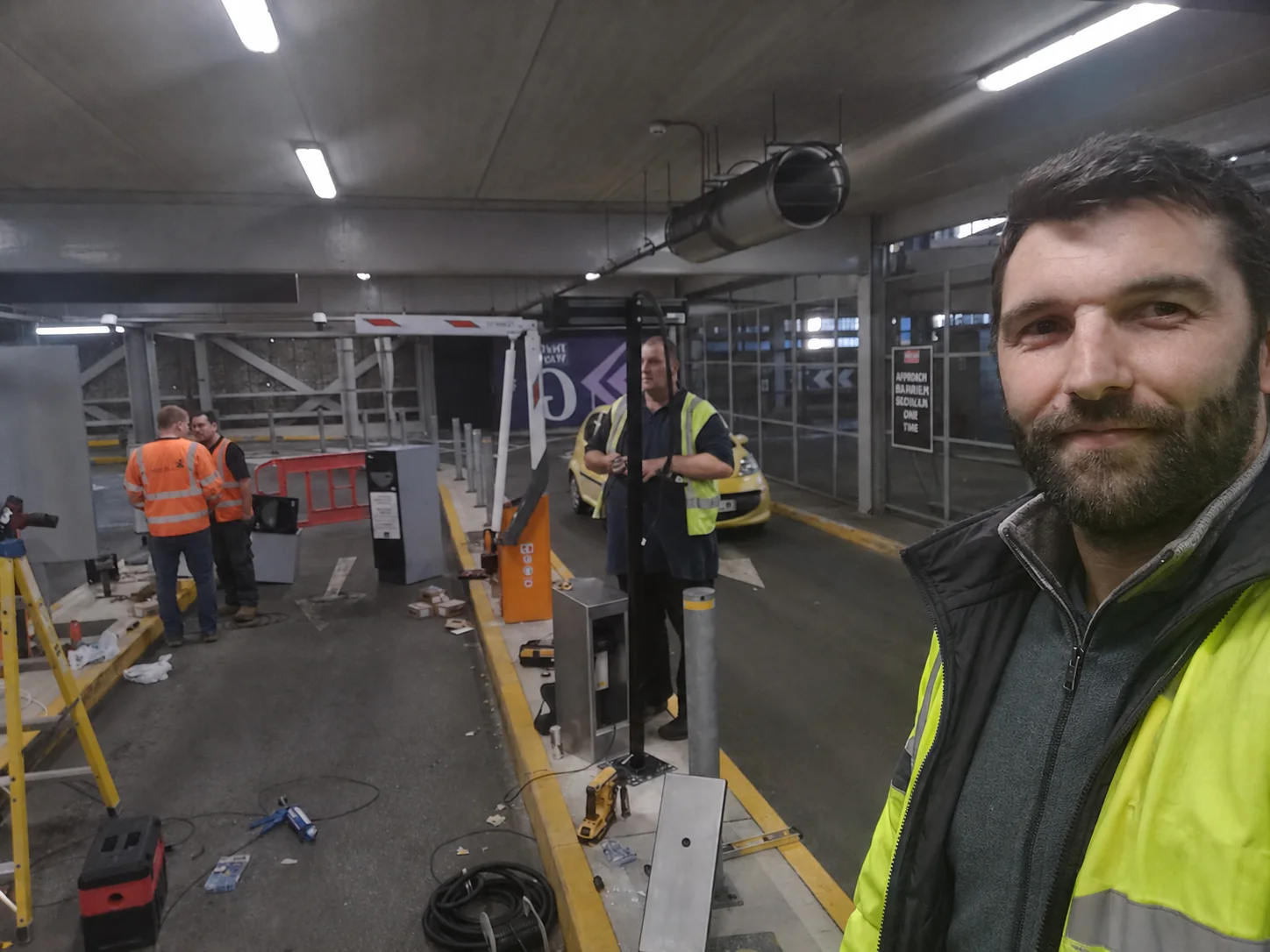 Josh Bohan beside equipment during lane works at The Rock Shopping Centre