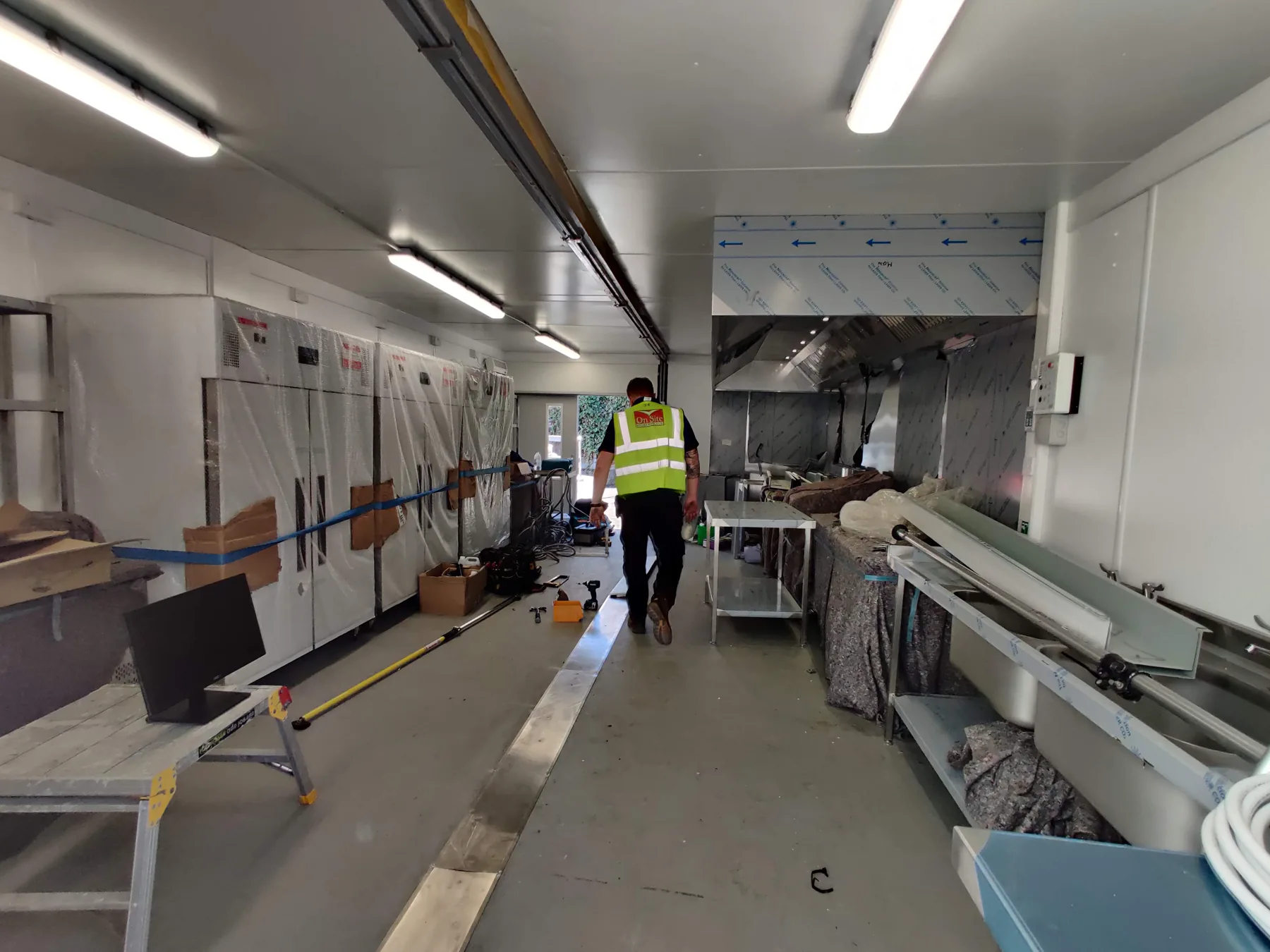 Modular production kitchen during installation on site