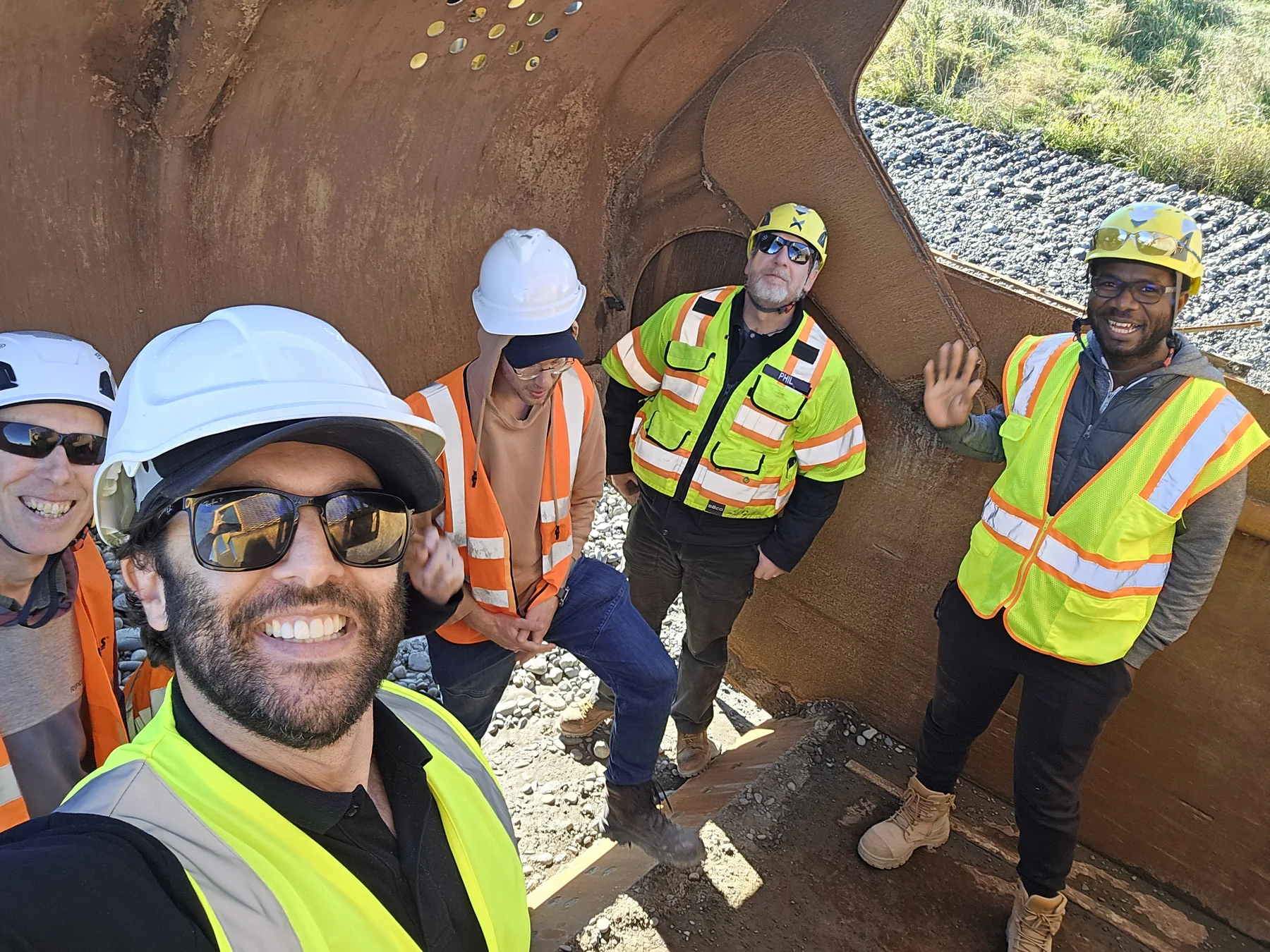 International engineering team together during a machinery training day